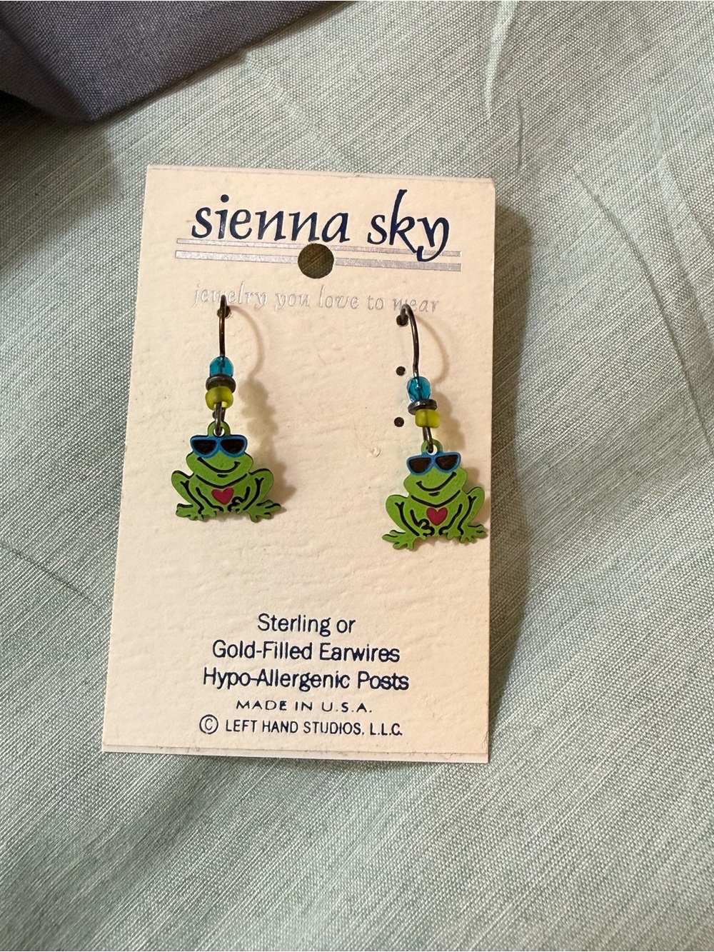 Sienna Sky Green Frog Earrings with Blue Sunglass Accents